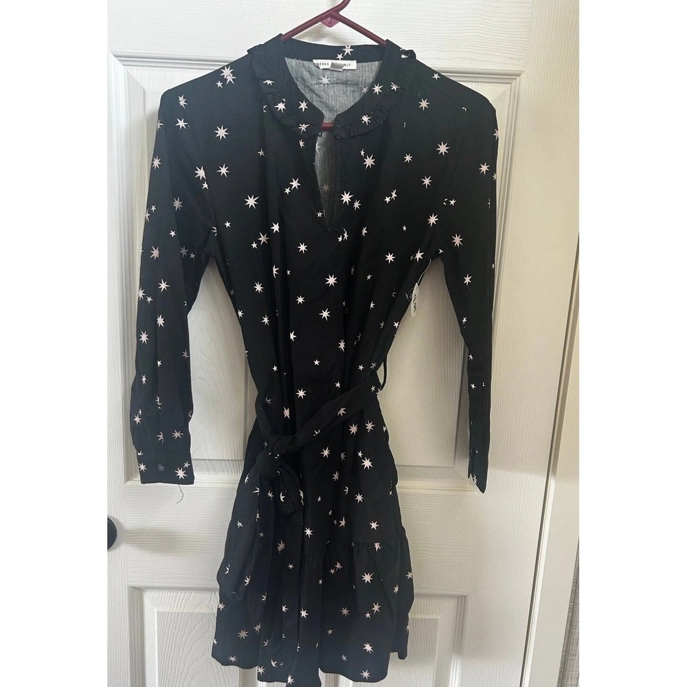 Free Assembly Long Sleeve Sunburst Shift Dress Women's Black Small New BxKK